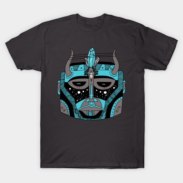 Blue Grey African Mask No 8 T-Shirt by kenallouis